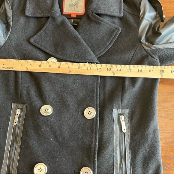 Circus By Sam Edelman Wool Blend Pea Coat Moto Zippers Black Size Small - Picture 12 of 15